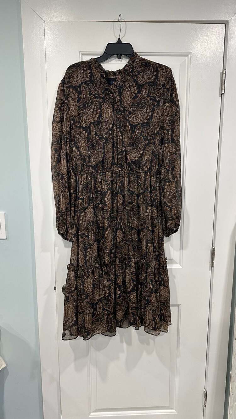 Tommy Hilfiger Paisley Dress Size 16 Long Sleeve Tiered Midi